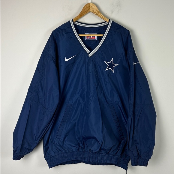 Nike Dallas Cowboys NFL 90s Reversible Navy and White V-Neck Windbreaker- Size L - Picture 4 of 9